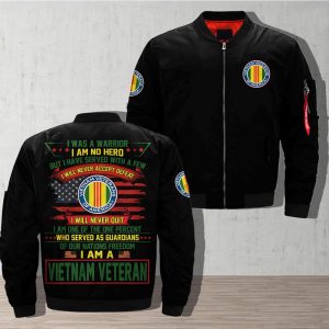 I was a warrior i am no hero but i have served… Vietnam Veteran over print Bomber jacket