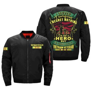 I SERVED, I SACRIFICED, I REGRET NOTHING, I AM NOT A HERO, BUT I AM PROUD TO BE A VIETNAM VETERAN OVER PRINT JACKET