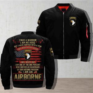 I was a warrior i am no hero airborne over print Bomber jacket